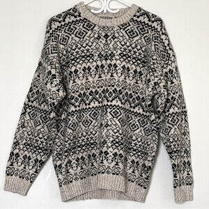 Vtg WindRiver Outfitter Knit Thermal Sweater Dark Green and Lighter Brown Large